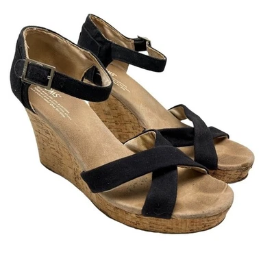 TOMS Sandalias de plataforma con correa al tobillo de cuña de corcho Tacones altos Zapatos cruzados talla 10 Foto 1 de 4