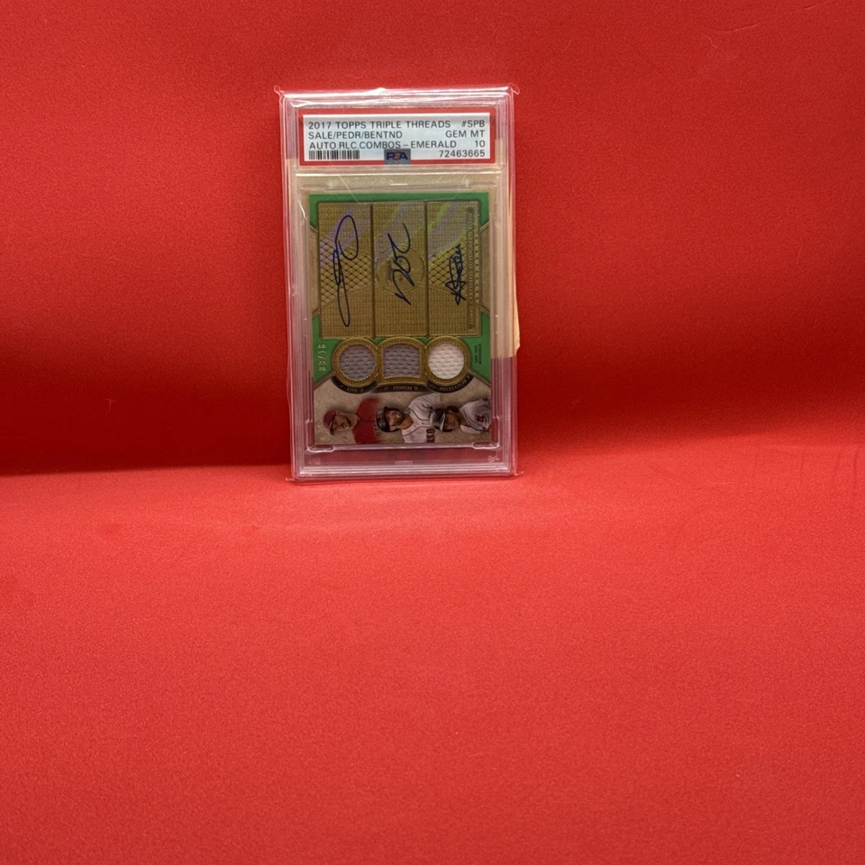 🔥2017 Triple Threads EMERALD Auto Relic PSA 10 VENTA/PEDROIA/BENINTENDI/18🔥 Foto 1 de 2