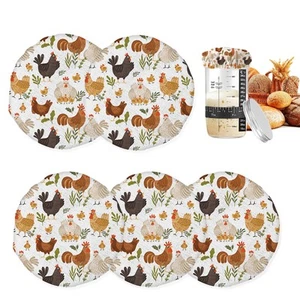 Sourdough Starter Cloth Covers Jars,Cute Roosters Cloth Lid Top Cover Reusabl... - Picture 1 of 8