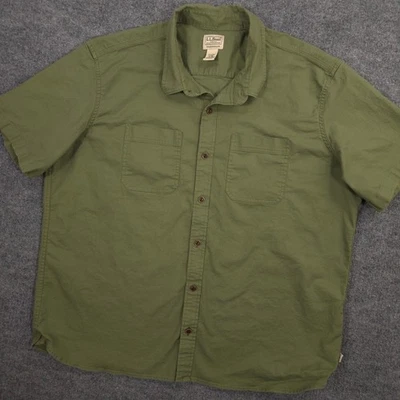 LL Bean BeanFlex Twill Shirt Mens XL Green Rugged Midweight Slub Short Sleeve - Image 1 of 4