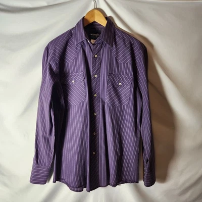 Wrangler Western Shirt Men's Medium Purple Striped Pearl Snap Long Sleeve Cowboy - Image 1 of 4