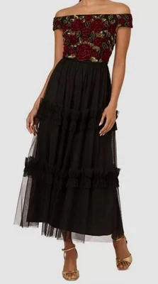 Adrianna Papell Women's Black Off-The-Shoulder Tulle-Skirt Dress Size 4 - Image 1 of 3