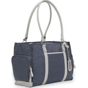 Bananafish Travel Diaper Pump Tote Bag Purse Gray Denim Cream Tons Pockets Chic - Picture 1 of 9