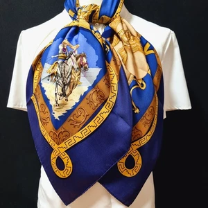 HERMES Silk Scarf Charreada Carre 90 Navy Tags No Box Used. - Picture 1 of 9