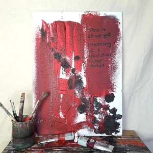 Decorazione da parete All we got - originale dipinto a mano circa 35x50 cm / 14x20 inch rosso nero - Foto 1 di 10
