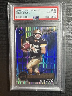 2001 Quantum Leaf - Rookie Drew Brees #202 (RC) PSA 10  - Image 1 of 2