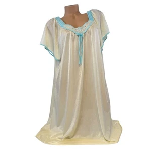 Rikki New York Sz 26W Nightgown Cream Blue Lace Trim Sleepwear Lingerie Vintage - Picture 1 of 9
