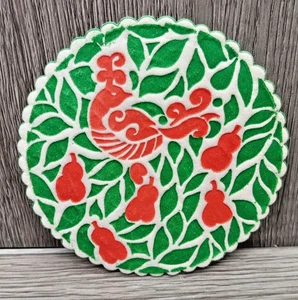 1960er Papier Cocktail Untersetzer 3,25" Rund Wachspapier Boden Rebhuhn Birnbaum - Bild 1 von 4