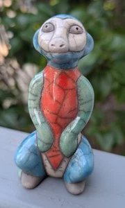 Raku Pottery Meerkat Figurine Multi Color Handmade South Africa Signed 4” - Picture 1 of 10