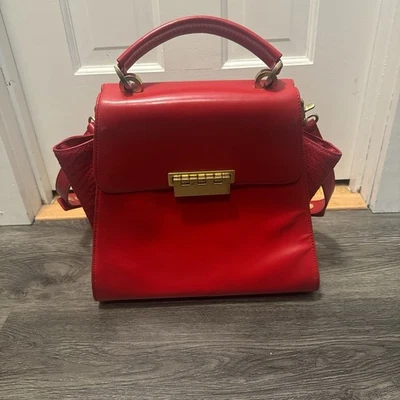 Z SPOKE por Zac Posen Bolso de Mano Cartera Cuero Rojo Asa para el Hombro Raro Bonito Foto 1 de 4