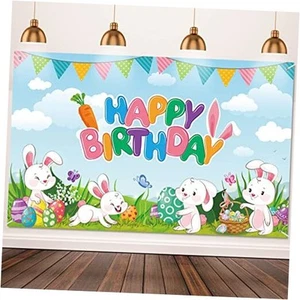 Bunny Birthday Decorations Happy Easter Backdrop Happy Birthday Banner Easter - Picture 1 of 8