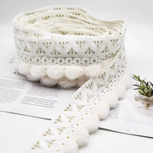 2M Embroidery Lace Edge Trimming Pompom Ball Trim DIY Curtain Trim Accessories - Picture 1 of 10