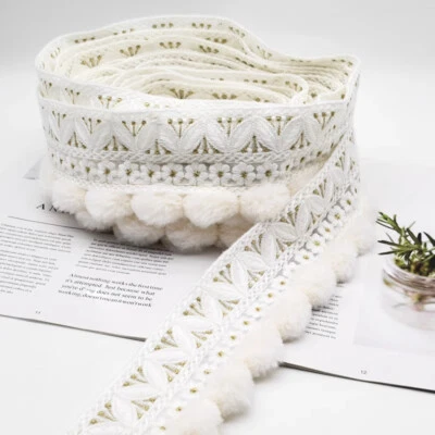 2M Embroidery Lace Edge Trimming Pompom Ball Trim DIY Curtain Trim Accessories - Image 1 of 4