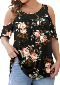 Plusashion Women's Plus Size L Floral Cold Shoulder Tunic Top New - Picture 1 of 8