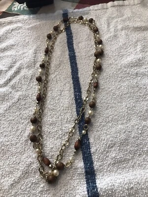 Corrente dupla de ouro marrom e pérola 12 polegadas  - Imagem 1 de 2