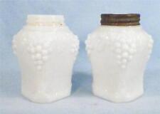 Milk Glass Salt & Pepper Shakers Grapes Macilen Pattern 1 Lid Missing Antique