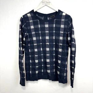 Banana Republic Sweater Plaid Navy Blue & White Long Sleeve Pullover Womens L - Picture 1 of 6