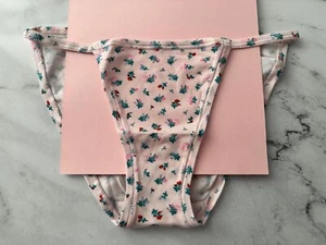 PINK Victorias Secret Nwt Pink Flowers Floral String Bikini Cotton Blend Panty - Picture 1 of 3