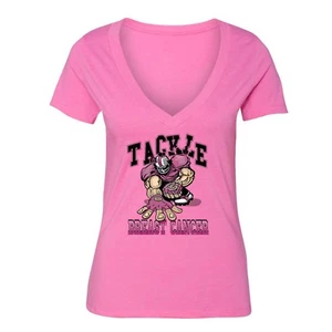 Tackle Football T-shirt Breast Cancer awareness PINK Ribbon survivor support - Picture 1 of 2