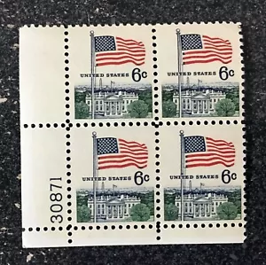 1968US #1338 6c Flag & White House - Plate Block of 4 Mint NH - Picture 1 of 1