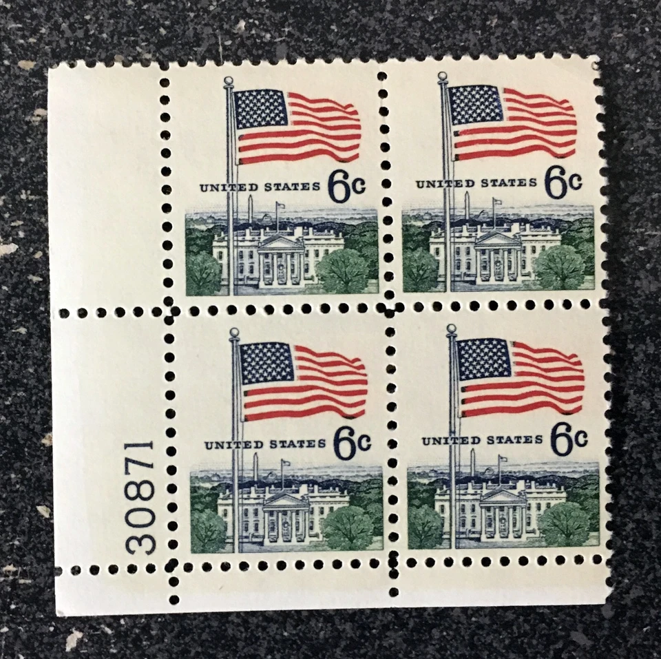 1968US #1338 6c Flag & White House - Plate Block of 4  Mint NH - Image 1 of 1