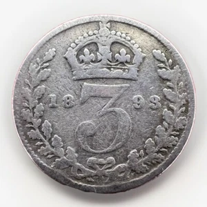 Great Britain 1893 3 Pence - Victoria Queen Silver KM#777 1.34gr A008 - Picture 1 of 2