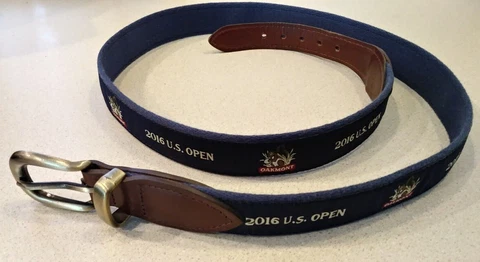 YRI - US Open Oakmont 2016 Golf Ribbon BLUE Canvas Leather Mens Belt Size 44 Cover