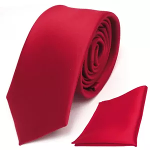 schmale TigerTie Schlips Krawatte + Einstecktuch rot verkehrsrot uni einfarbig - Bild 1 von 1
