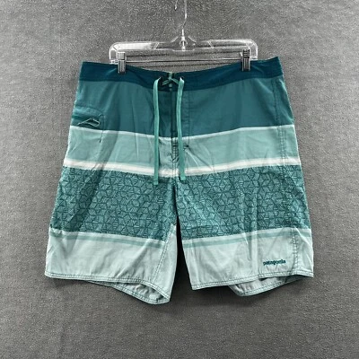 patagonia mens size 38 blue Striped Drawstring swim trunks zip pocket - Image 1 of 4