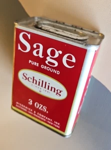 🥤 Schilling~SAGE~Pure Ground~3 oz~Spice~Tin~Vintage - Picture 1 of 6