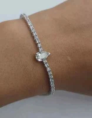 6Ct Pear Cut Lab-Created Diamond Women's Tennis Bracelet 14K White Gold Plated — 第 1/4 张图片