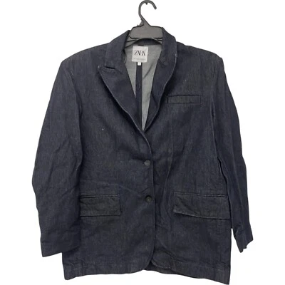 Blazer Chaqueta Denim Zara Mujer L Grande Azul Oscuro Lyocell Algodón Nuevo Sin Etiquetas Foto 1 de 4