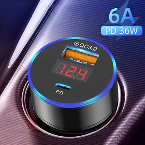 36W USB Type-C Car Charger PD QC3.0 Fast Charge Power Adapter for iPhone Samsung - Picture 1 of 15
