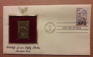 JUNE 13 1987 FIRST DAY OF ISSUE WILDLIFE MOUNTAIN GOAT W 22K GOLD STAMP 01845 - Picture 1 of 8