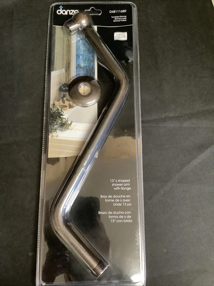 Danze 13” S Shaped Shower Arm With Flange D481116BR W12 - Image 1 of 4