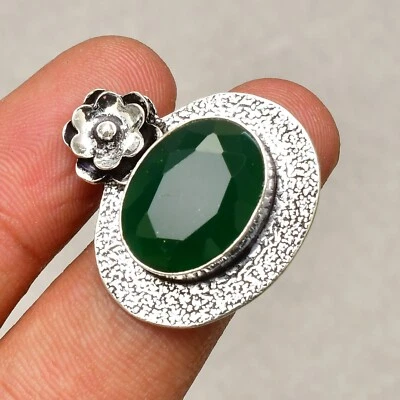Emerald(Lab Created)Gemstone Handmade 925 Sterling Silver Jewelry Ring Size 5.5 - Image 1 of 4