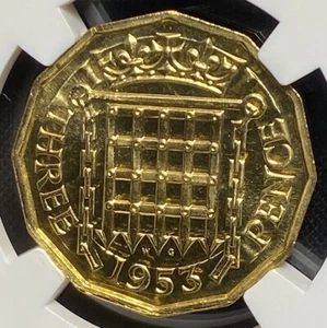 NGC PF67 G BRITAIN 1953 Queen Elizabeth II Coronation PROOF, 3P Three Pence Coin - Picture 1 of 5