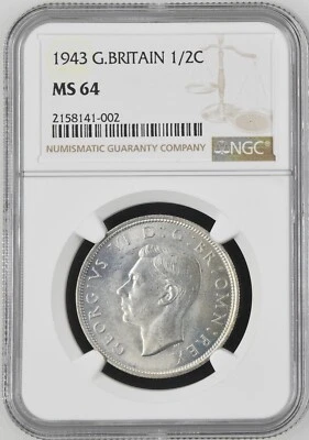 Great Britain - 1943 George VI Silver 1/2 Crown - NGC MS64 - Image 1 of 2