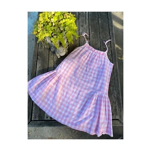 Jacadi Paris Pink Gingham Tie Strap Dress Drop Waist 100% Cotton Check Designer - Picture 1 of 15