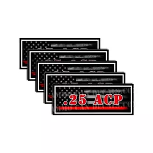 .25 ACP Calcomanía de lata de municiones Caja de municiones Pegatina Línea Roja Bandera Americana Paquete de 5 - Imagen 1 de 2