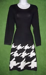 JAX schwarz weiß elfenbein Fischgrätmuster Fit & Flare Pullover soziales Kleid S $ 130 - Bild 1 von 6