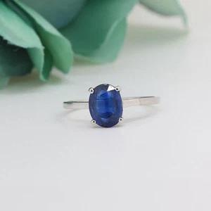 2.54 CT Oval Blue Spinel Solitaire Cocktail Ring 10K White Gold Ladies Size 8 - Picture 1 of 7