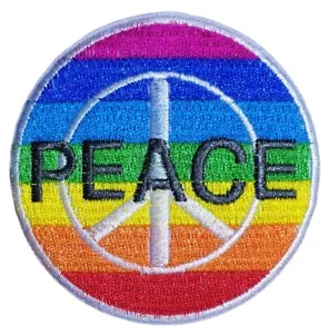 PEACE SIGN RAINBOW Circle Hippie Retro Love Symbol Sew Iron on Embroidery Patch - Picture 1 of 1