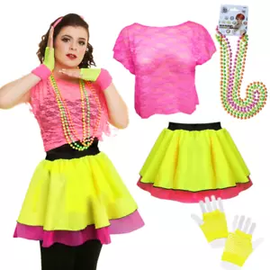 Ladies 80's TUTU DISCO fancy dress Costume NEON TUTU & Skirts UK ALL SIZES - Picture 1 of 5