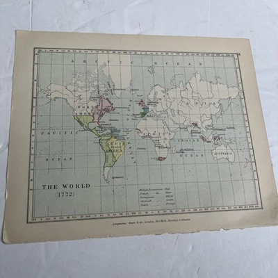 1914 (Print) Map of World 1772 GA #47 Vintage Atlas Old Print - Image 1 of 4
