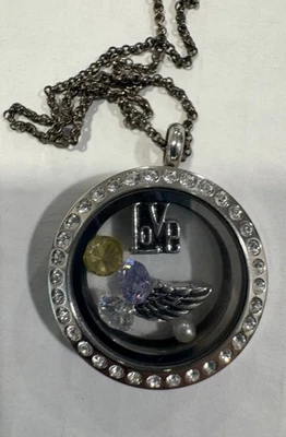 Origami Owl Silver Rhinestone Bronze Chain Living Locket Opens Crystals Charms - Image 1 of 4