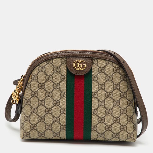 Borsa Gucci beige marrone GG Supreme Ophidia in tela e pelle