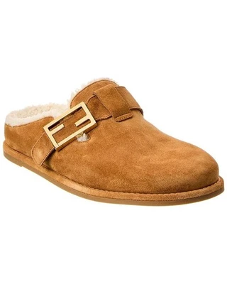 Sandalias zueco plano FENDI Feel FF piel de oveja con hebilla sabots mulas deslizables $1150 Foto 1 de 4