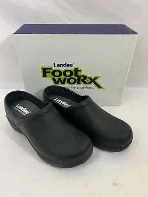 Zuecos cómodos de enfermería Landau Foot Worx negros sin cordones talla 5 para mujer nuevos en caja Foto 1 de 4