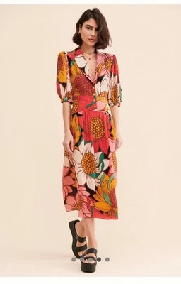 Farm Rio Sunflower Multicolor Floral Midi Dress Open Back Size M - Image 1 of 4